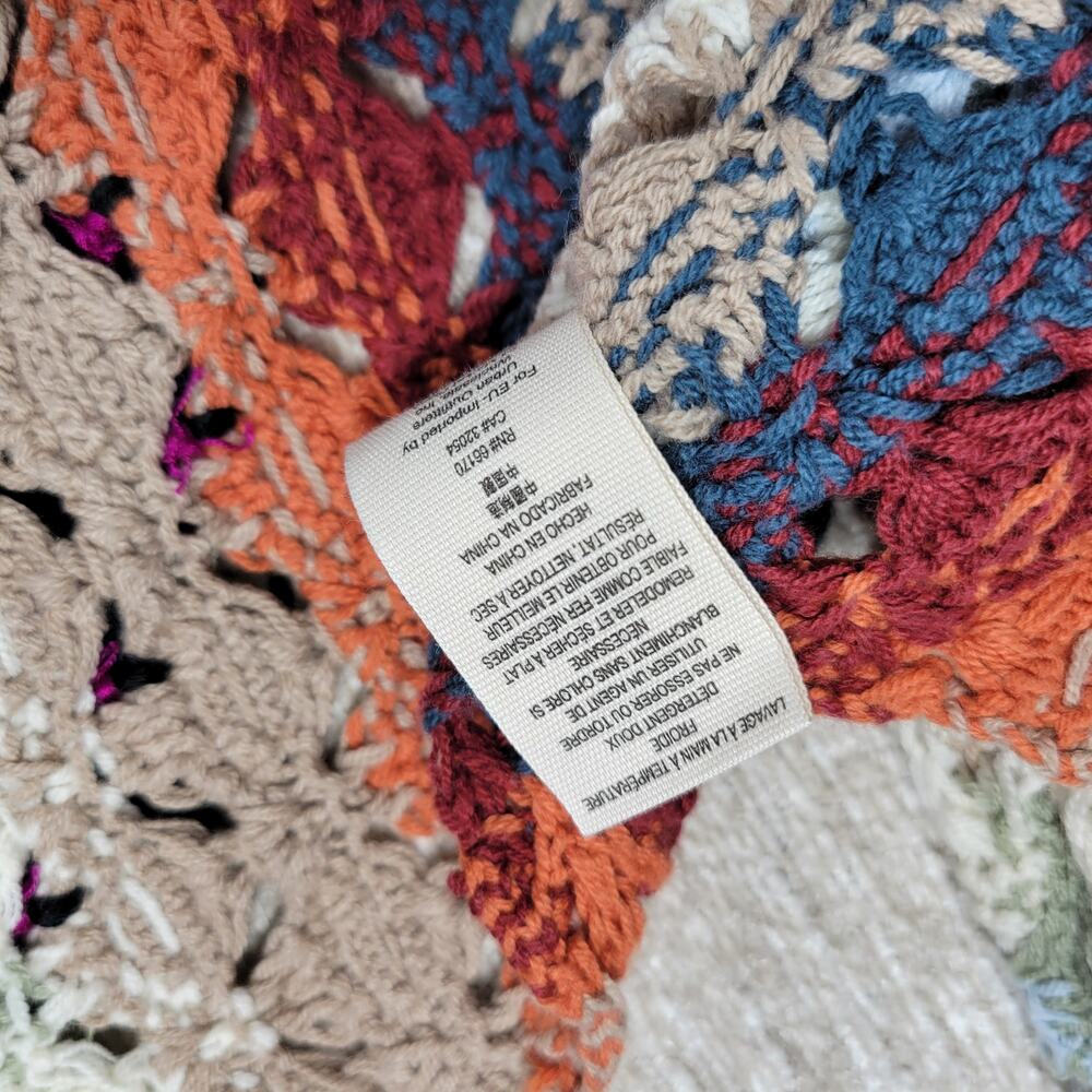 Free People XS Crochet Fringe Sweater Multicolor Boho Chevron Knit Oversized - Picture 16 of 16